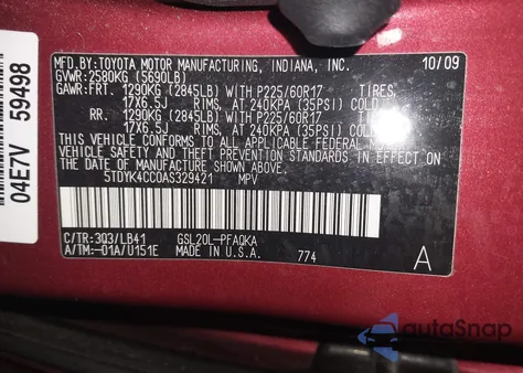 2010 Toyota Sienna Xle from USA, damaged, VIN 5TDYK4CC0AS329421